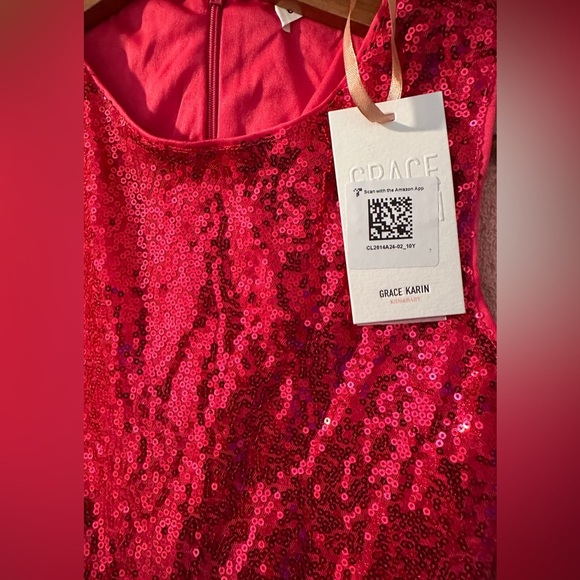 NWT Grace Karin Girls Sequin Dress Sleeveless Prom Party Formal Red Size 10Y - Picture 2 of 8